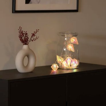 Konstsmide kerstverlichting - decoratieve lichtslinger met diamanten op batterijen - 165 cm - 10 LED-lampen incl. - muticolor