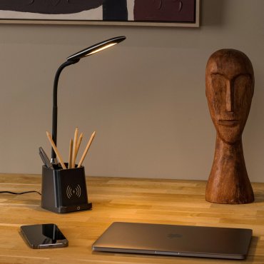 Lucide Penny - tafellamp met draadloze oplader - 12,8 x 9,5 x 34 cm - 4,7W LED met dimfunctie incl. - zwart
