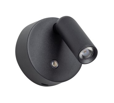 ETH Wispo - wandlamp - oplaadbaar via USB-kabel - Ø 9,5 x 3 cm - 3W dimbare LED incl. - zwart