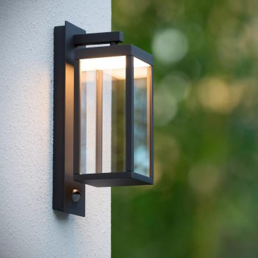 Lucide Clairette - buiten wandverlichting met bewegingsmelder - 12 x 38 x 16 cm - 15W LED incl. - IP54 - antraciet