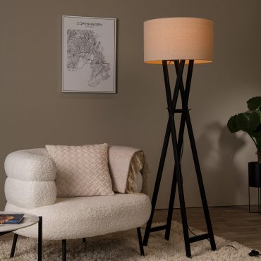 Lucide Trafalgar - vloerlamp - Ø 48 x 157 cm - beige en zwart