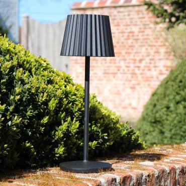 Lucide Justine - draadloze buiten tafellamp met laadstation - Ø 13,5 x 38 cm - 2W dimbare LED incl. - IP54 - zwart