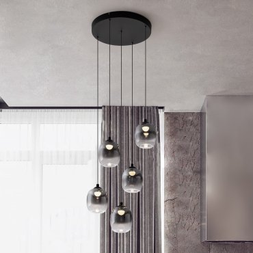 Nova Luce Kita - hanglamp - Ø 43 x 150 cm - 28W dimbare LED incl. - zandzwart en rokerig glas