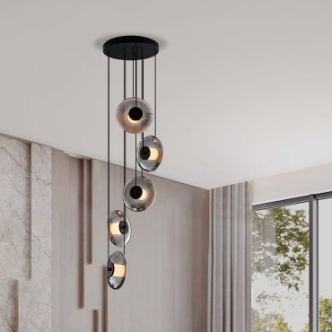 Nova Luce Ballet - hanglamp - Ø 40 x 220 cm - 40W dimbare LED incl. - zandzwart en rokerig grijs