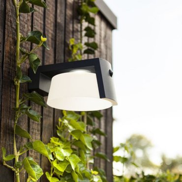 Lutec Moon - buiten wandlamp op zonne-energie met bewegingssensor - 21,7 x 16 x 9,6 cm - 9,5W LED incl.  - IP44 - donker grijs
