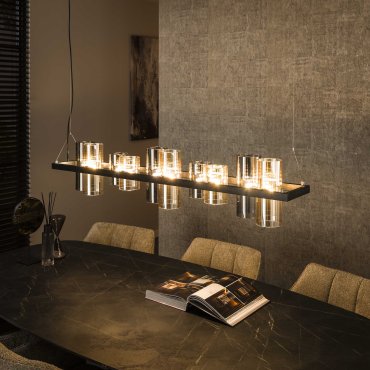 Vico Cylinder Mixed Glass - hanglamp - 130 x 20 x 150 cm - zwart