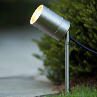 Lucide Arne - grondspot op piek met stekker - Ø 6,3 x 6,3 x 36 cm - 5W LED incl. - IP44 - satijn chroom