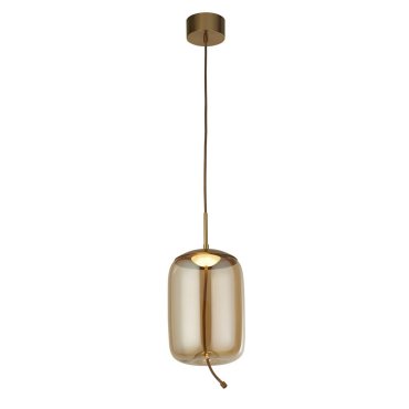 Searchlight Lisbon - hanglamp - Ø 18 x 150 cm - 6W LED incl. - satijn messing en amber