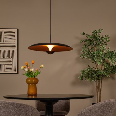 Lucide Kenneth - hanglamp - Ø 60 x 170 cm - 16W dimbare LED incl. - zwart en mat goud