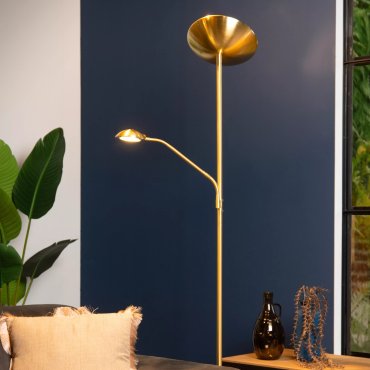 Lucide Zenith - staanlamp - Ø 25,4 x 180 cm - 20W + 4W dimbare LED incl. - 3000K - mat goud / messing
