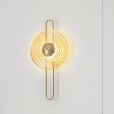 Nova Luce Nous - wandlamp - Ø 30 x 60 cm - 8W LED incl. - messing goud en amber glas