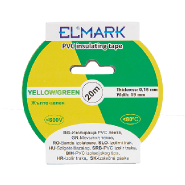 Elmark isolerende PVC tape 19mm - 20 meter lengte - geel/groen