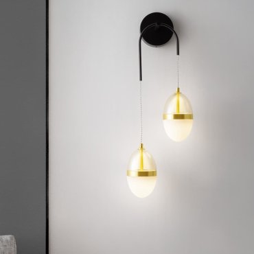 Nova Luce Egna - wandlamp - 27 x 76 x 14,5 cm - 24W LED incl. - opaal, cognacglas, goud en zwart