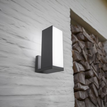 Lutec Cuba - buiten wandverlichting - slimme verlichting - Lutec Connect - 9,3 x 14,4 x 25,6 cm - 15W LED incl. - IP54 - donkergrijs