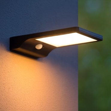 Lucide Basic - wandlamp met sensor op zonne-energie - 11 x 19 x 3,5 cm - 3W LED incl. - IP44 - zwart