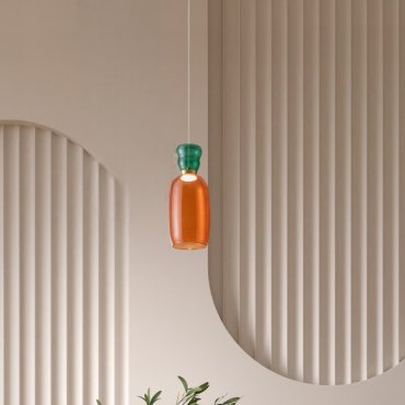 Nova Luce Pluma - hanglamp - Ø 15 x 179 cm - 9W LED incl. - goud, glanzend jaspis en oranje glas
