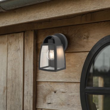 Lutec Kelsey - buiten wandverlichting - 12 x 12 x 20 cm - IP44 - transparant glas - zwart