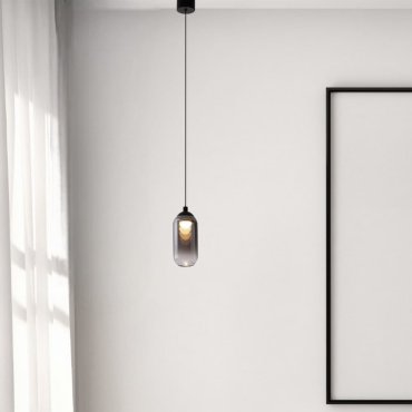 Nova Luce Kita - hanglamp - Ø 7 x 154 cm - 6W LED incl. - zandzwart en rokerig glas