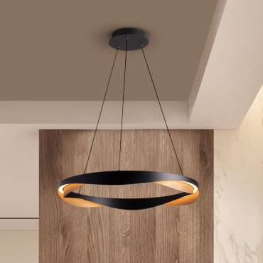 Nova Luce Radon - hanglamp - Ø 65 x 160 cm - 53W dimbare LED incl. - mat zwart en goud