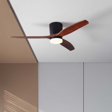 Nova Luce Aloa - plafondventilator met licht en afstandsbediening - Ø 132 x 27,5 cm - 18W LED incl. - zandzwart en donker hout