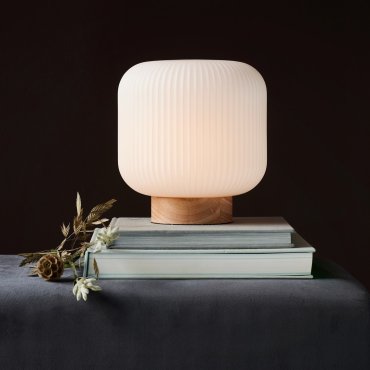 Nordlux Milford 20 - tafellamp - Ø 20 x 21,7 cm - opaal wit en natuur bruin