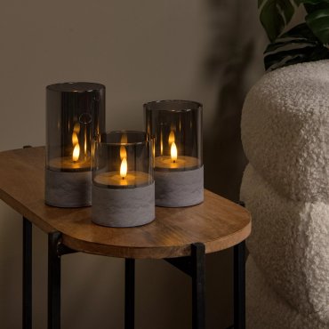 Lucide Velas - set van 3 tafellampen op batterijen - Ø 8 x 15 - grijs