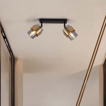 Nova Luce Sianna - plafondlamp - 47 x 20 x 17 cm - rokerig glas, zandzwart en messing goud