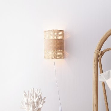 Nova Luce Lum - wandlamp - 20,5 x 29 x 11 cm - natuurlijk rotan, bruin en wit