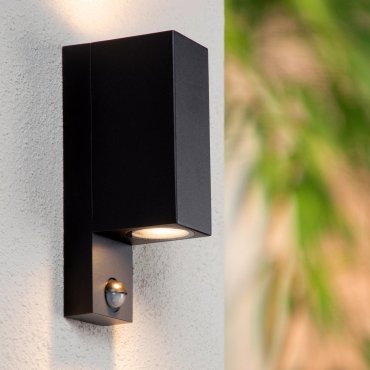 Lucide Zaro - buiten wandlamp met sensor - 7 x 10,4 x 23 cm - IP65 - zwart