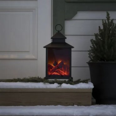Konstsmide kerstverlichting - open haard lantaarn op batterijen - 24,5 x 24,5 x 42 cm - IP44 - zwart