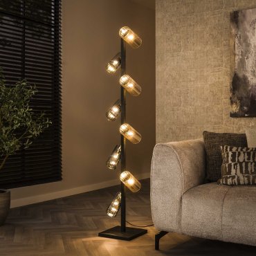 Vico Cylinder Mixed Glass - vloerlamp - 175 cm - zwart