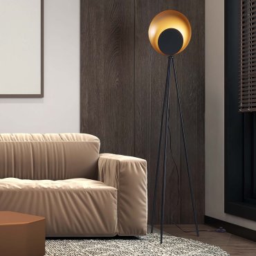 Nova Luce Kitro - vloerlamp - Ø 34 x 151 cm - 12W LED incl. - mat zwart en goud