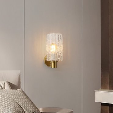 Nova Luce Certa - wandlamp - Ø 12,5 x 25,5 cm - helder glas en messing goud