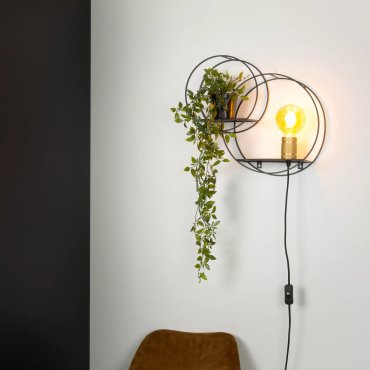 Lucide Circle - wandverlichting - 43 x 14 x 38 cm - zwart en goud