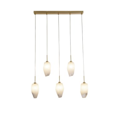 Searchlight Rocky - hanglamp - 78 x 120 cm - satijn messing en wit