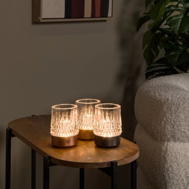 Lucide Lili - set van 3 oplaadbare tafellampen - Ø 8 x 10,3 cm - 3W dimbare LED incl. - koper