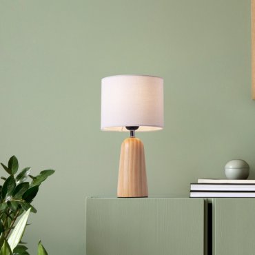Nova Luce Oby - tafellamp - Ø 16 x 30 cm - wit en natuurlijk hout
