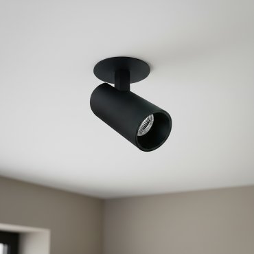 ONE Light COB Cylinders - opbouwspot inclusief zwarte en messing reflector - Ø 6 x 9 cm - 6,5W dimbare LED incl. - zwart