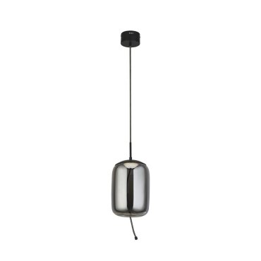Searchlight Lisbon - hanglamp - Ø 18 x 150 cm - 6W LED incl. - zwart en gerookt glas