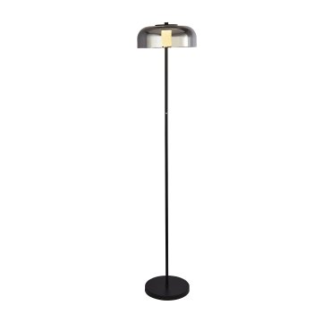 SHOWROOMMODEL - Searchlight Frisbee - staanlamp - 147 cm - 15W dimbare LED incl. - mat zwart en gerookt glas