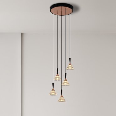 Nova Luce Paluz - hanglamp - Ø 32 x 150 cm - 30W dimbare LED incl. - mat zwart en roségoud