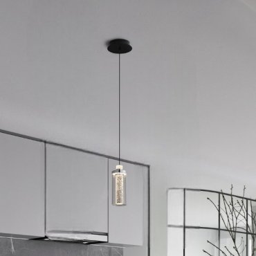 Nova Luce Lune - hanglamp - Ø 14 x 210 cm - 9W dimbare LED incl. - zandzwart en chroom