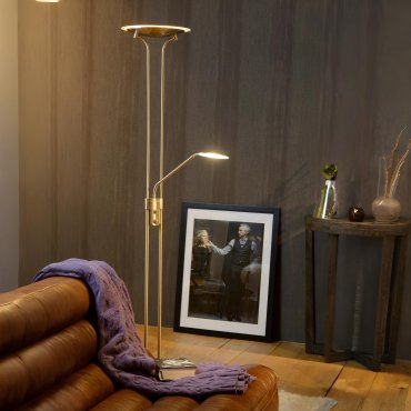 Lucide Champion - staanlamp - Ø 25,4 x 180 cm - 20W + 4W dimbare LED incl. - mat chroom