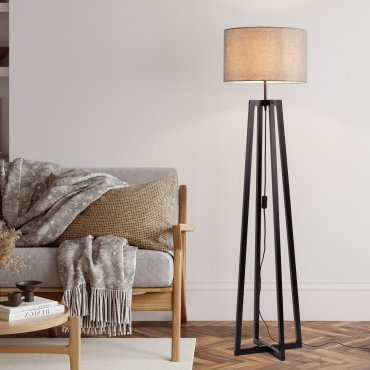 Nova Luce Artis - vloerlamp - Ø 46 x 165 cm - grijs en zwart hout