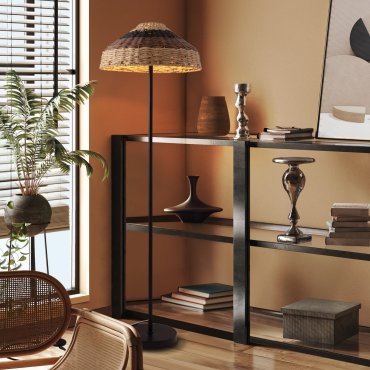 Nova Luce Caro - vloerlamp - Ø 46 x 147,5 cm - natuurlijk zwart bruin en zwart