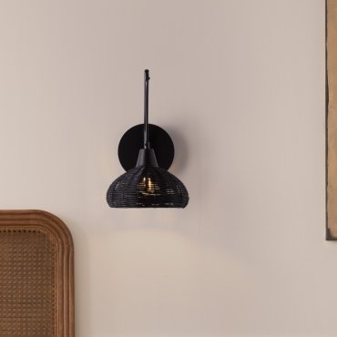 Nova Luce Fado - wandlamp - Ø 20,5 x 40 cm - rotan zwart
