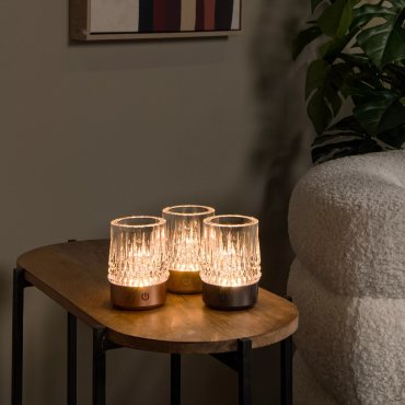 Lucide Lili - set van 3 oplaadbare tafellampen - Ø 8 x 10,3 cm - 3W dimbare LED incl. - zwart