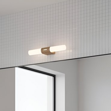 Nordlux Helva Double Basic - wandverlichting - 10,6 x 5,7 x 42,5 cm - 9W LED incl. - IP44 - houtfolie