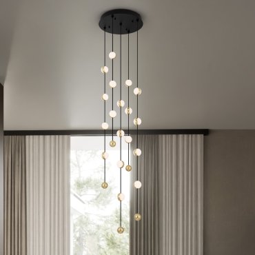 Nova Luce Alcinoe - hanglamp - Ø 38 x 200 cm - 64W dimbare LED incl. - mat zwart en goud