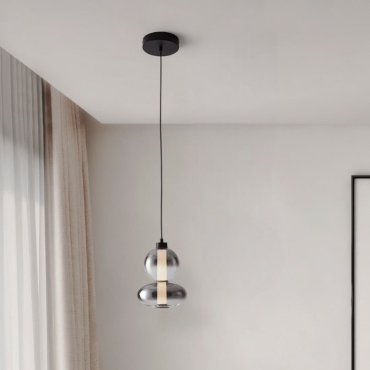 Nova Luce Bally - hanglamp - Ø 20 x 158 cm - 12W dimbare LED incl. - mat zwart en rokerig grijs